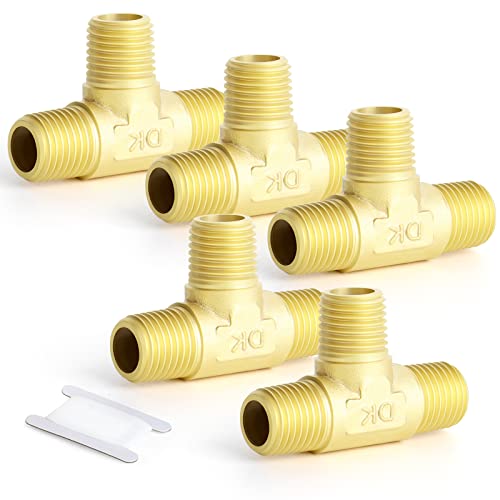 Image of GASHER 5PCS Brass 3 Way, 1 /4 inch x 1 /4 inch x 1 /4 inch NPT Male Tee Pipe Fittings