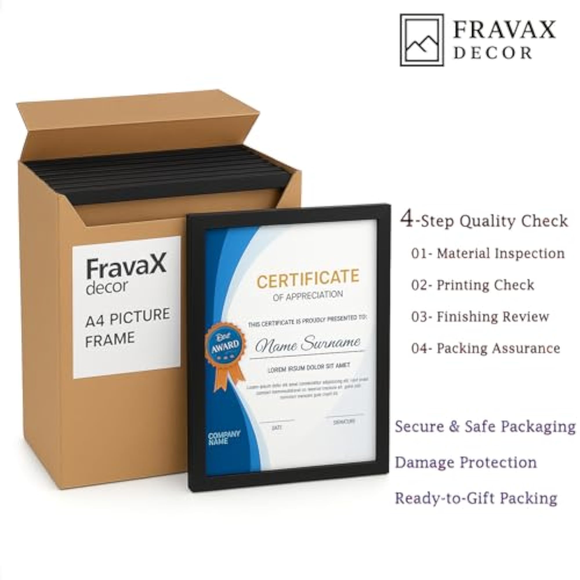 A4 Certificate Frame Set of 1, Black Wood Finish