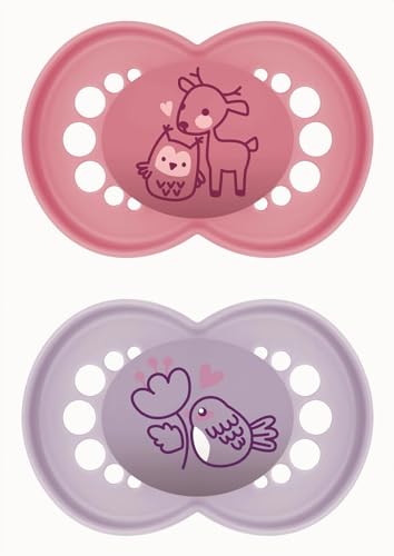 MAM Chupete de Látex de Caucho Natural, a Partir de 6 Meses, con Tetina Simétrica, Plana y Flexible, con Caja Autoesterilizadora, Rosa Mate, Pack de 2uds