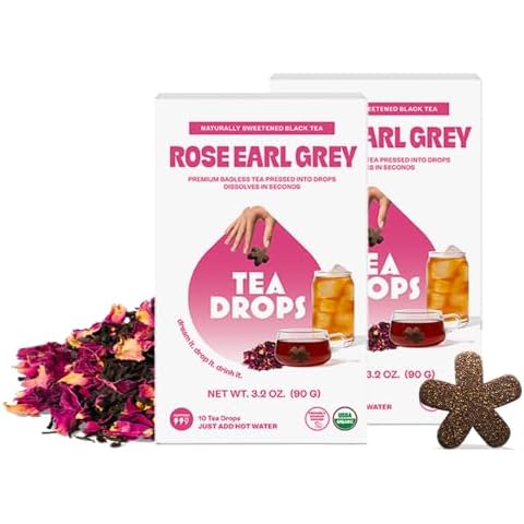 Tea Drops V-Day Rose Earl Grey Tea With Organic Rose Petals | Organic Bagless Loose Leaf Tea | Prebiotic, Nutrient Rich Caffeinated Tea | Iced or Hot | 2 Pack - 20 Drops Total Cover