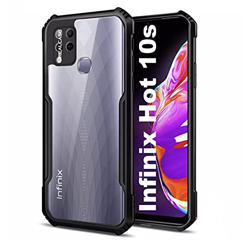 Image of REALCASE Hot 10S Back Cover Shockproof Bumper Crystal Clear | 360 Degree Protection TPU+PC | Camera Protection | Acrylic Transparent Eagle Cover Case for Infinix Hot 10s (X-Black)