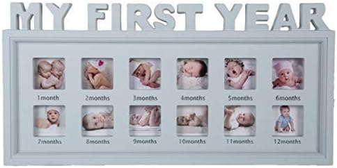 AICA My First Year Photo Frame for 12 Months. Gift for New Born Baby.First 1st Year Birthday Gift for Baby Girl.Gift for Baby Shower.New Born Baby Girl Gift. (Blue)