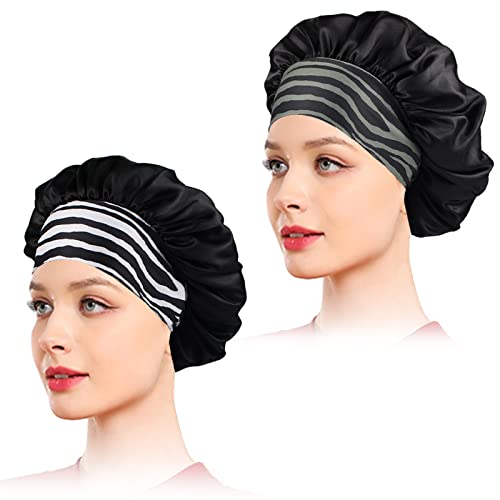 ABirdon 2 Piezas Gorro de Satén Seda para Mujer para Dormir para Cabello Rizado y largo Natural, Gorro de Noche para Mujer Gorros de Noche para el Cuidado del Pelo