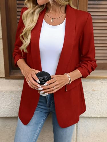 Blazers for Women 2025 Classic Shawl Collar Ruched 3/4 Sleeve Blazer Jacket Trendy Jacket4