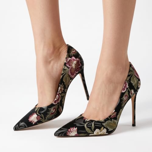Image of Eldof Women's Classic Dress Pumps Shoes, Sexy Pointed Toe 4 inch Stiletto High Heels, Office Formal Slip On Size 5-13