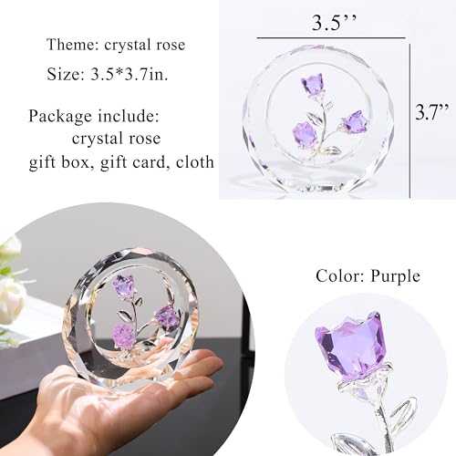 Figurine de rose violette en cristal de haute précision faite main