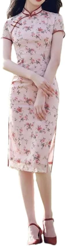 Chinese Style Women's Cheongsam Medium-Length Waist-Fitted Dress