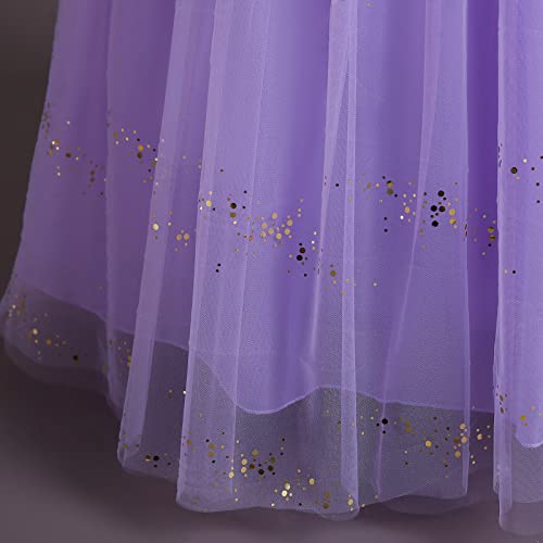 Vestido de niña de flores suave y cómodo de tul largo para fiestas sin picazón lila 6