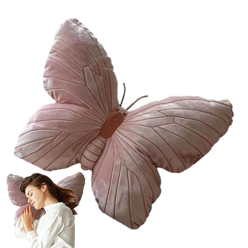 Wusideday Almohada de mariposa, 15.7 x 11.8 pulgadas, almohada decorativa de terciopelo rosa con forma de mariposa, felpa + relleno de esponja, suave, uso en interiores, descanso y decoración