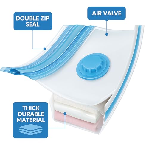 Image of Signamio 5 Pack Smart Saver Vacuum Bags for Clothes with Pump (1 Large /2 Medium /2 Small) Reusable Travel Storage Bags with Hand Pump for Clothes,Vaccine Sealed Space Saver Compression Bags for Travel