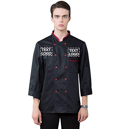Personalized Chef Jacket Unisex Chef Coat Customized Kitchen Short/Long Sheeve Chef Jacket for Men and Women?Black-long XL