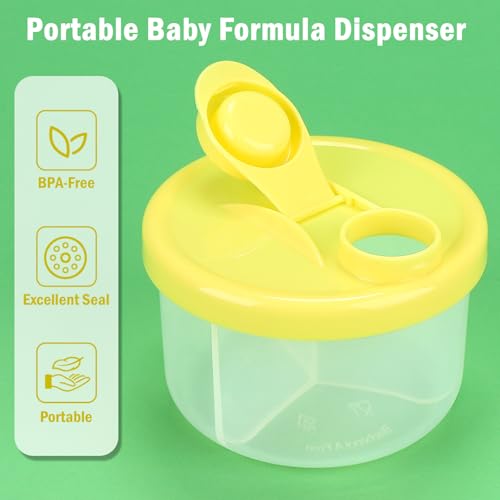 Image of Accmor Baby Formula Dispenser On The Go, Non-Spill Rotating Three-Compartment Formula Container to Go, Milk Powder Kids Snack Container for Infant Toddler Travel, Yellow, 2 Pack