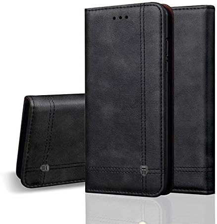 TARKAN Vintage Leather Flip Cover - Vegan Back Stand Wallet Case with Card Slot for Nokia 6.1 Plus (Black)