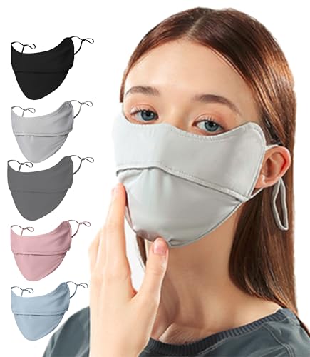 [LAAVVA] UVカットマスク おしゃれ ファッションマスク 冷感 UV カット 冷感マスク 【UPF50３D 小顔 接触冷感 ひんやり cool 焼かない 息苦しくない 呼吸がしやすい フェースカバー ひんやり 紫外線 対策 日焼け 防止 繰り返し 洗える 通気 快適 紐調整可能 (ライトグレー)