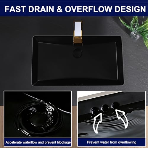 KMOEM Black Undermount Bathroom Sink 27.3x16.5 Inch Vessel Sink Rectangular by KMOEM - Used condition - Image 6