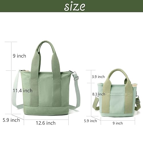 Image of Canvas Tote Bag for Women,Small Totes Bags with Zipper Crossbody Purse with Pockets Large Shoulder Handbag,2 Sizes