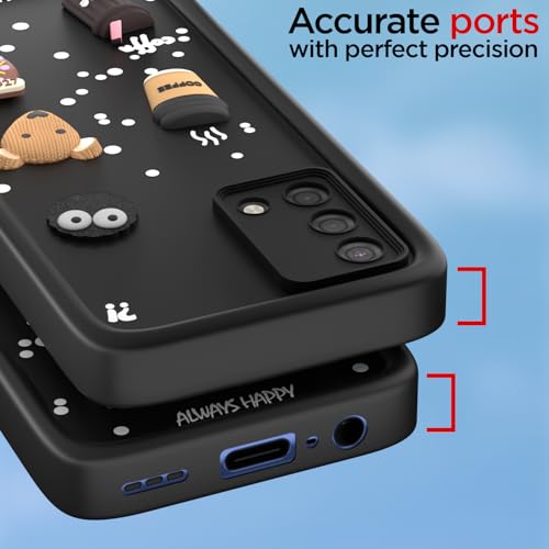 Image of Pikkme Back Cover for Oppo A74 5G | Cute Fun Cartoon 3D Bear Silicone Full Body Protection Bumper Case (Black)