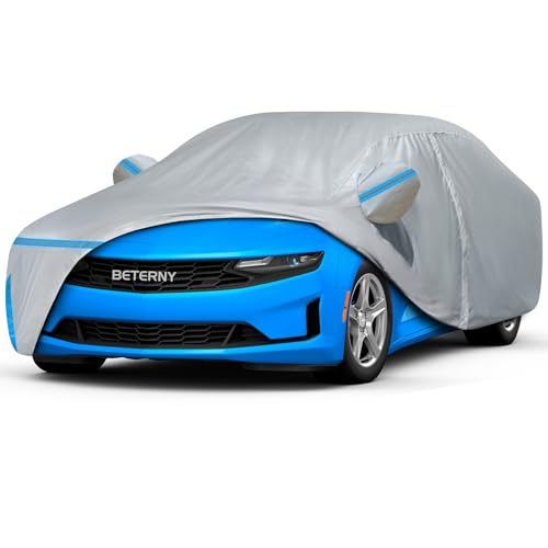 Image of Car Cover for 2010-2025 Chevy Camaro, Waterproof Custom-fit All Weather Sun Rain UV Dust Snow Protection Outdoor Camaro SS Full Car Cover with Door Zipper and Cotton Lining-Grey