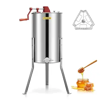 FOHERE 3-Frame Honey Extractor, Food-Grade Stainless Steel Manual Beekeeping Equipment with Height-Adjustable Stand