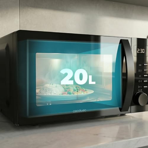 Cecotec Mikrowelle Proclean 5005 Black. 20 Liter Fassungsvermögen, 700W Leistung, 3DWave-Technologie, Abtau-Funktion, bis 95 Minuten Garzeitauswahl, mit 3DWave-Technologie für perfekte Erwärmung aller