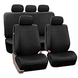 FH Group PU002115 Classic PU Leather Car Seat Covers, Airbag Compatible and Split Bench w. Gift Solid Black Color - Fit Most Car, Truck, SUV, or Van