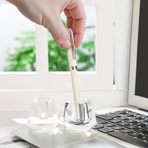 QFkris 2-Pack Crystal Single Pen Holder for Desk, 1.8" Fancy Fountain Pen Stand, Glass Feather Pencil Holder for Office Desktop Decoration, Gift for Man Woman Students Teachers Father Boyfriend - Image 5
