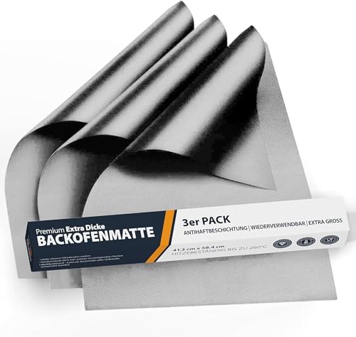 Lindas Essentials Dauerbackfolie für Backofen und Grill Backpapier wiederverwendbar geeignet für Elektro- und Gasbackofen antihaftbeschichtet für den Backofenboden BPA- und PFOA-frei (3er Pack)