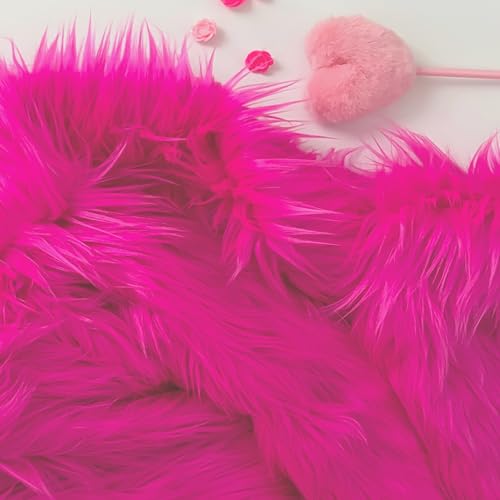 Bianna Luxury Faux Fur Fabric Piece/DIY Craft Project/Photo Prop Backdrop/Basket Filler/Fursuit/Trim - All Pieces Measured in INCHES (Hot Pink, 12x12 inches)