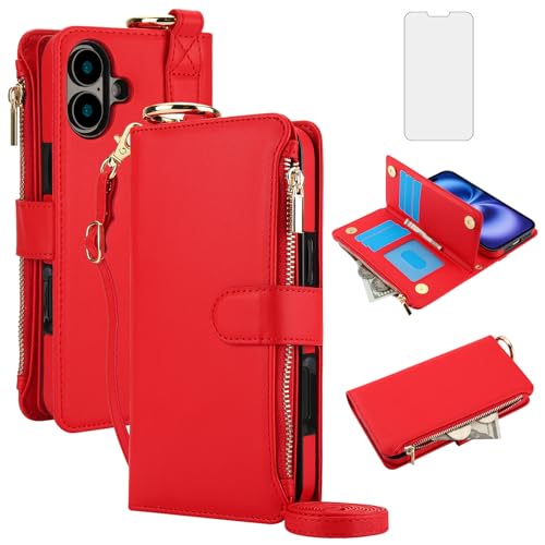 Coque iPhone 16 Plus Asuwish portefeuille fermeture éclair et protection écran