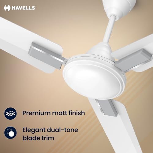 Image of Havells 1200mm Ambrose Neo Energy Saving Ceiling Fan| High Speed, High Air Delivery| Strong & Powerful Motor| Air Delivery: 220 m /min| Speed: 370 RPM| 2 Year Warranty|(Pack of 1,Elegant White)