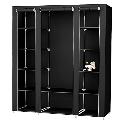 RELOVE Armoire de Rangement,Penderies repliables,transportable,Garde-Robe, Penderie en Tissu intissé,Armoire Toile,Vêtements Rangement Organisateur,172 * 134 * 43cm- Noir Cover