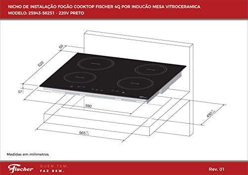 FISCHER COOKTOP DE INDUÇÃO 4 BOCAS MESA VITROCERÂMICA TOUCH 220V 33243-89825