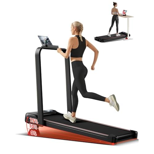 Folding Treadmill with 15% Incline, 4 in 1 Under Desk Walking Pad Foldable 8KM/H for Home Office, 2.5 HP Motor Portable Treadmill for Jogging/Running with Remote Control & LED Display, 300LBS Capacity