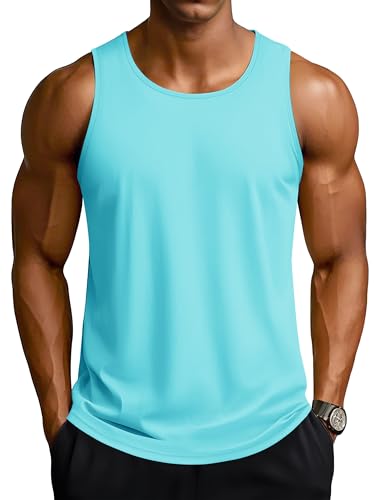 TACVASEN Mens Tank Top UPF 80+ Dry Fit Sleeveless Workout T-Shirts for Muscle Gym Sun Protection Lightweight Blue
