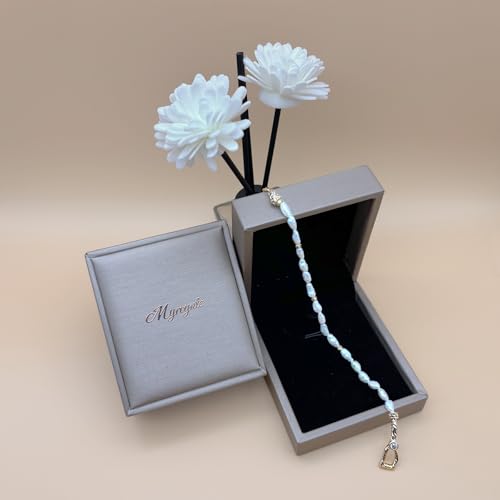 14k Gold Pearl Bracelets for Women with Natural Freshwater Pearls, Dainty Fashionable Gold Bangle Bracelets, Hypoallergenic Gold Jewelry Accessories for Women3