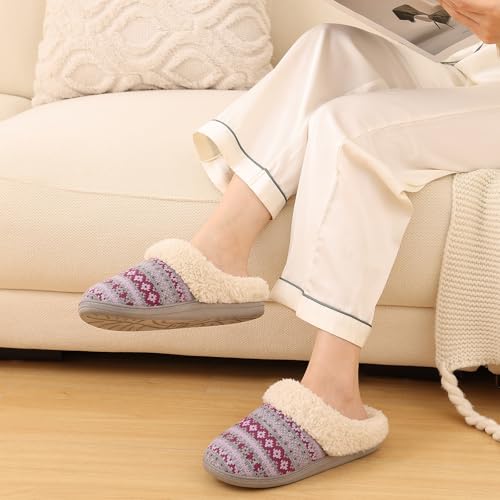 Image of Evshine Warm Knit House Slippers for Women Comfy Wool-Like Lined Chenille Slippers with Memory Foam and Indoor Outdoor Soles