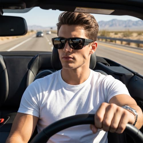 Image of Dollger Trendy Square Polarized Sunglasses for Men, Wrap-Around Side Protection Design thick Frames DG520-2025