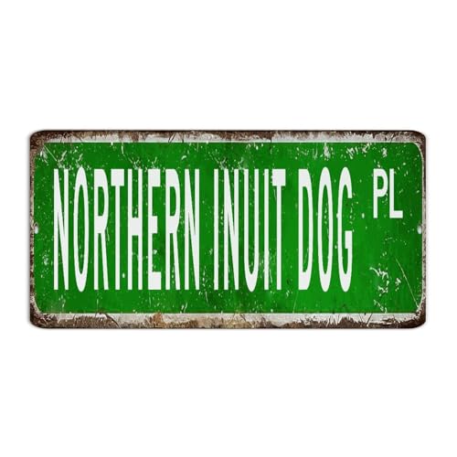 Northern Inuit Dog PL - Letrero de metal de 6 x 12 pulgadas, vintage, comedor, interior, dormitorio, cueva de hombre, decoración de cueva, letreros de estaño, personalizados, color puro, para