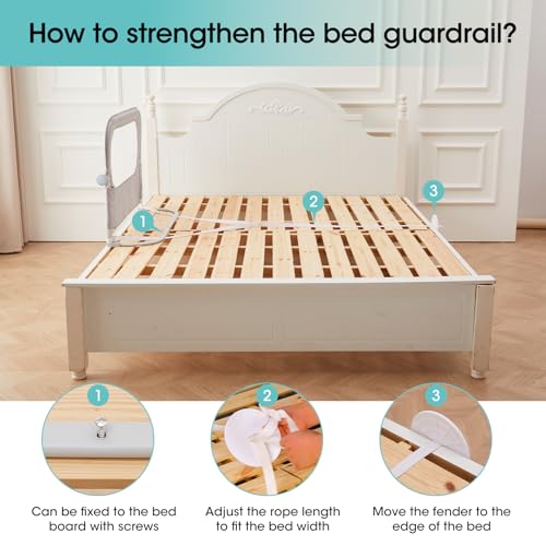 Image of NUTIKAS Baby Bed Rail Guard for Toddlers - 35.1 inch Toddler Bed Side Rails for Crib, Twin, Full, Queen Bunk Size Bed Swing Down Bedrail Extral Tall Child Safety Side Railing Guards for Kids