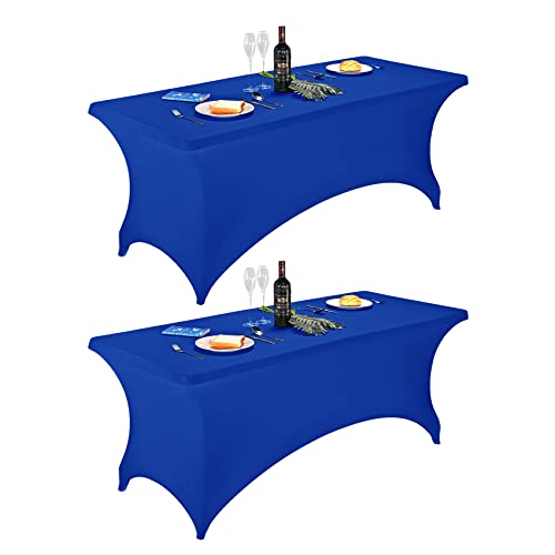 Image of FORLIFE 2Pack Spandex Table Covers,Fitted Tablecloth for Rectangular Tables, Stretch Patio Table Covers, Universal Spandex Table Cover for Wedding, Banquet, Party (6ft, Royal)