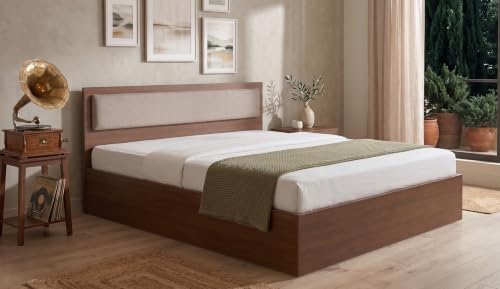 Image of Alpine Willow Premium Double Bed with Storage Box (DIY Installation) Double Bed with Box | Bed Queen Size with Storage | Queen Size Bed with Upholstered Headboard | Cot for Bedroom (78 x 60 inches)