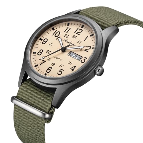 Image of BOSHIYA Men's Military Tactical Field Watches Waterproof Outdoor Sport /Work Watch Nylon Strap Stainless Steel Quartz Watches - Minimalist /Easy Reader /Imported Japanese Movement /40mm Waterproof /Date Display