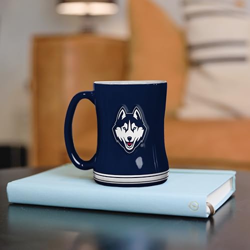 Image of Logo Brands NCAA UConn Huskies 14 oz Relief Coffee Mug - Officially Licensed Mug, Sculpted 3D Logo and Team Colors - Comfortable Handle and Glossy Finish for College Sports Fans