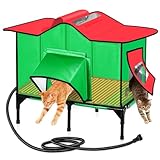 Heated Outdoor Cat House Weatherproof with Removable Heated Pad for Winter, Outside Insulated Shelter for Feral Cats Puppies, for Cat Lovers