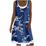 Auifor Damen Sommer Übergröße Strand Kleid,Frauen Klassisch Schmetterlingsdruck Gefälschtes Zweiteiliges Panzerkleid Lässig Lose Rundhals Ärmellos Elegant Schlingenkleid Minikleid(G-Dunkelblau,XL)