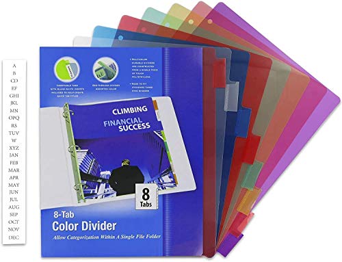 3 Ring Binder Dividers with 8 Insertable Color Tabs with Blank White Inserts Included for School, College, Kids and Adults  School Supplies, Office Accessories (Pack of 4) - by Emraw