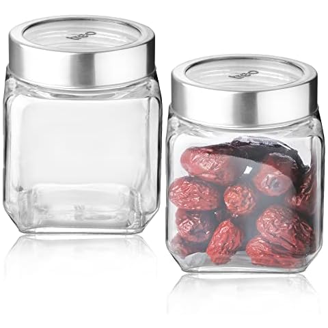 Treo By Milton Cube Storage Glass Jar, Set of 2, 580 ml Each, Transparent | Storage Jar | Modular Kitchen | Multipurpose Jar Cover