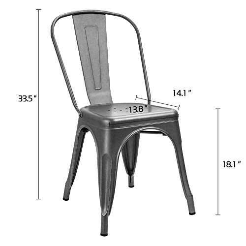 Furniwell Metal Dining Chairs Indoor-Outdoor Use Stackable Kitchen Chair Trattoria Side Chic Dining Bistro Cafe Chairs With Back Set Of 4 (Grey) #TOP6