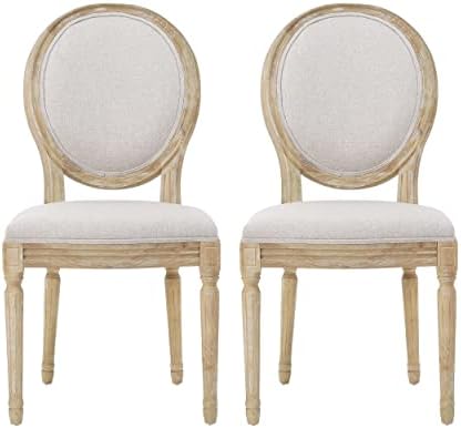 Christopher Knight Home Phinnaeus Polyester Beige Fabric Dining Chair (Set of 2), 2-Pcs Set