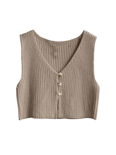 Image of SweatyRocks Women's Button Front Sweater Vest Split V Neck Sleeveless Crop Knit Tops